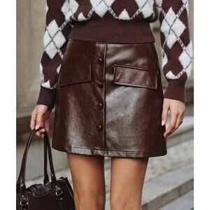 Commense Decor Pocket Faux Leather Mini Skirt  Sz L